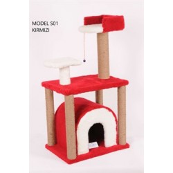 Cat Hause S01 Yuvalı Kedi Tırmalama Kırmızı 105 Cm