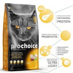 Pro Choice 32 Tavuklu ve Pirinçli Düşük Tahıllı Kısırlaştırılmış Kedi Maması 2 Kg