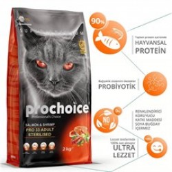 Pro Choice 33 Somonlu ve Karidesli Düşük Tahıllı Kısırlaştırılmış Kedi Maması 2 Kg