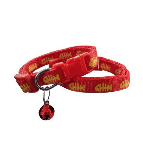 Kedi Boyun Tasması Kılçık Desenli Çanlı 1 cm*18-30 cm Kırmızı Kedi Boyun Tasması Kılçık Desenli Çanlı 1 cm*18-30 cm Kırmızı