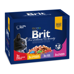 Brit Premium Pouch Biftek, Tavuk ve Balıklı Çeşitler 12X100 Gr